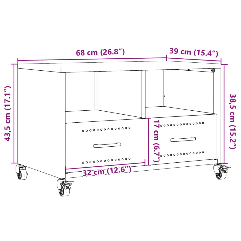 vidaXL TV skrinka olivovozelená 68x39x43,5cm oceľ valcovaná za studena