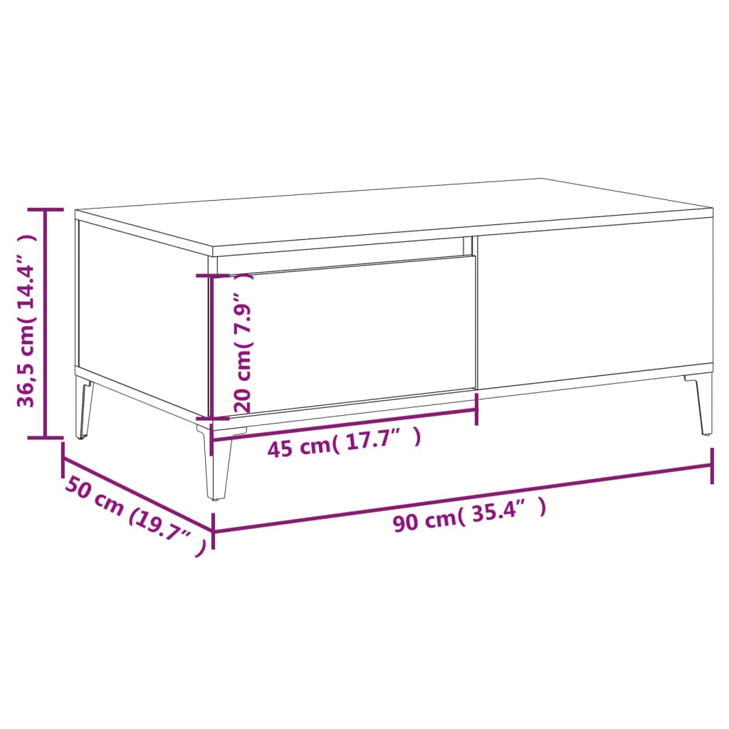 vidaXL Konferenčný stolík sivý dub sonoma 90x50x36,5 spracované drevo