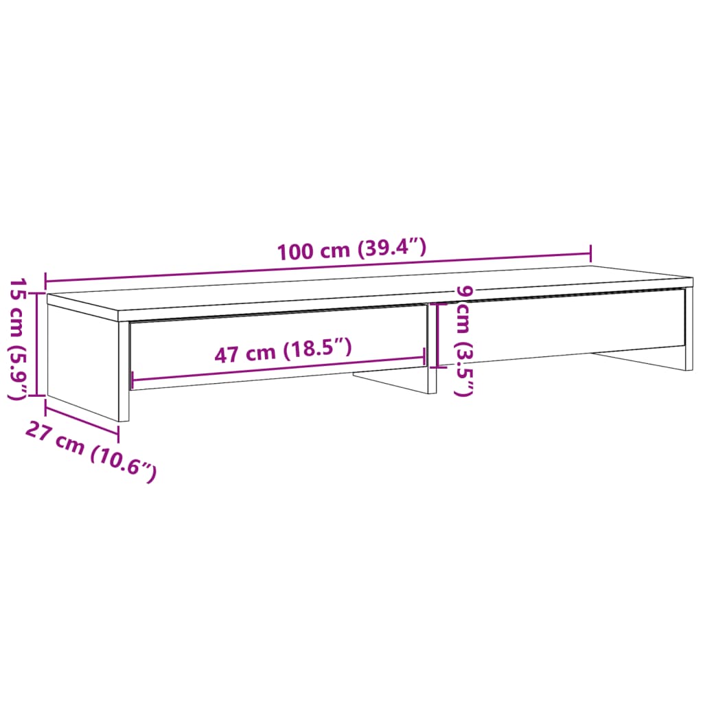 vidaXL Stojan na monitor a zásuvky biely 100x27x15 cm masívna borovica