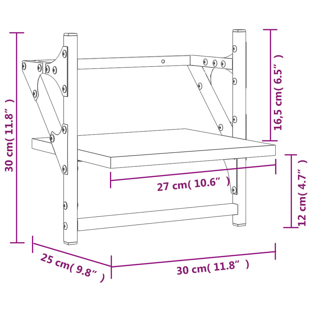 vidaXL Nástenné police s tyčami 2 ks hnedý dub 30x25x30 cm