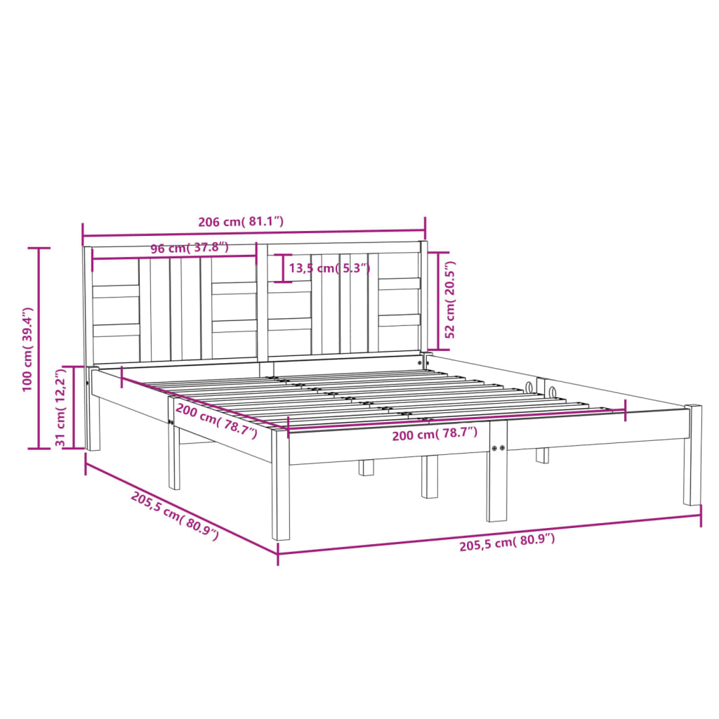 vidaXL Rám postele masívne drevo 200x200 cm