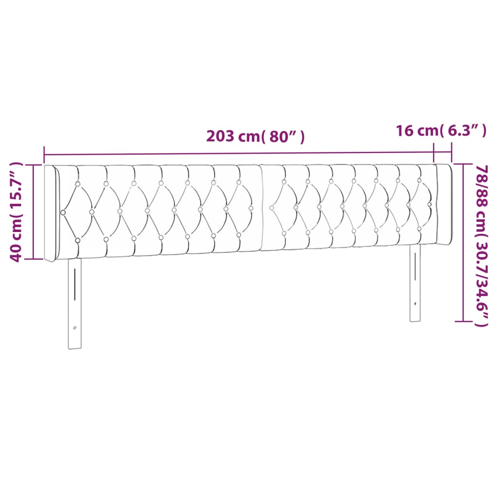 vidaXL Čelo postele s LED tmavohendé 203x16x78/88 cm látka