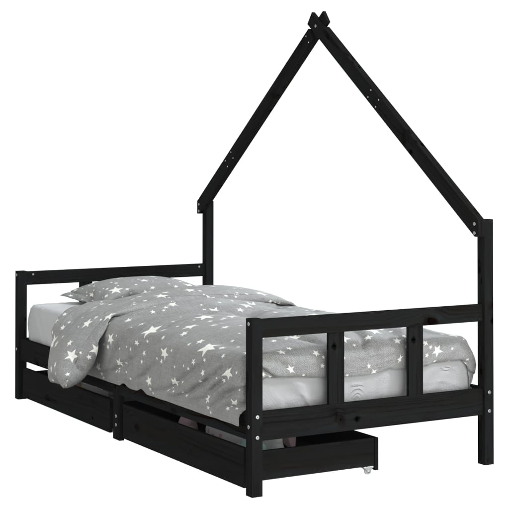 vidaXL Rám detskej postele so zásuvkami čierny 90x200 cm mas. borovica