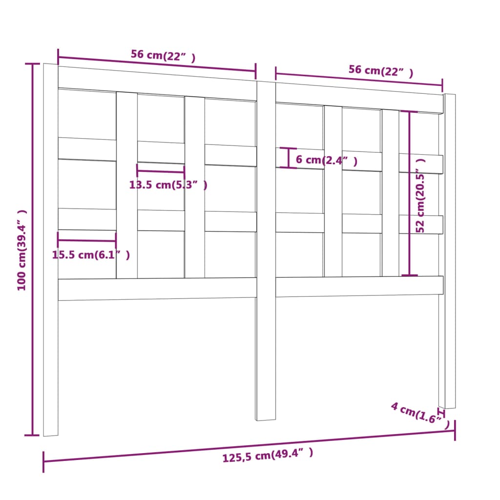 vidaXL Čelo postele sivé 125,5x4x100 cm masívna borovica