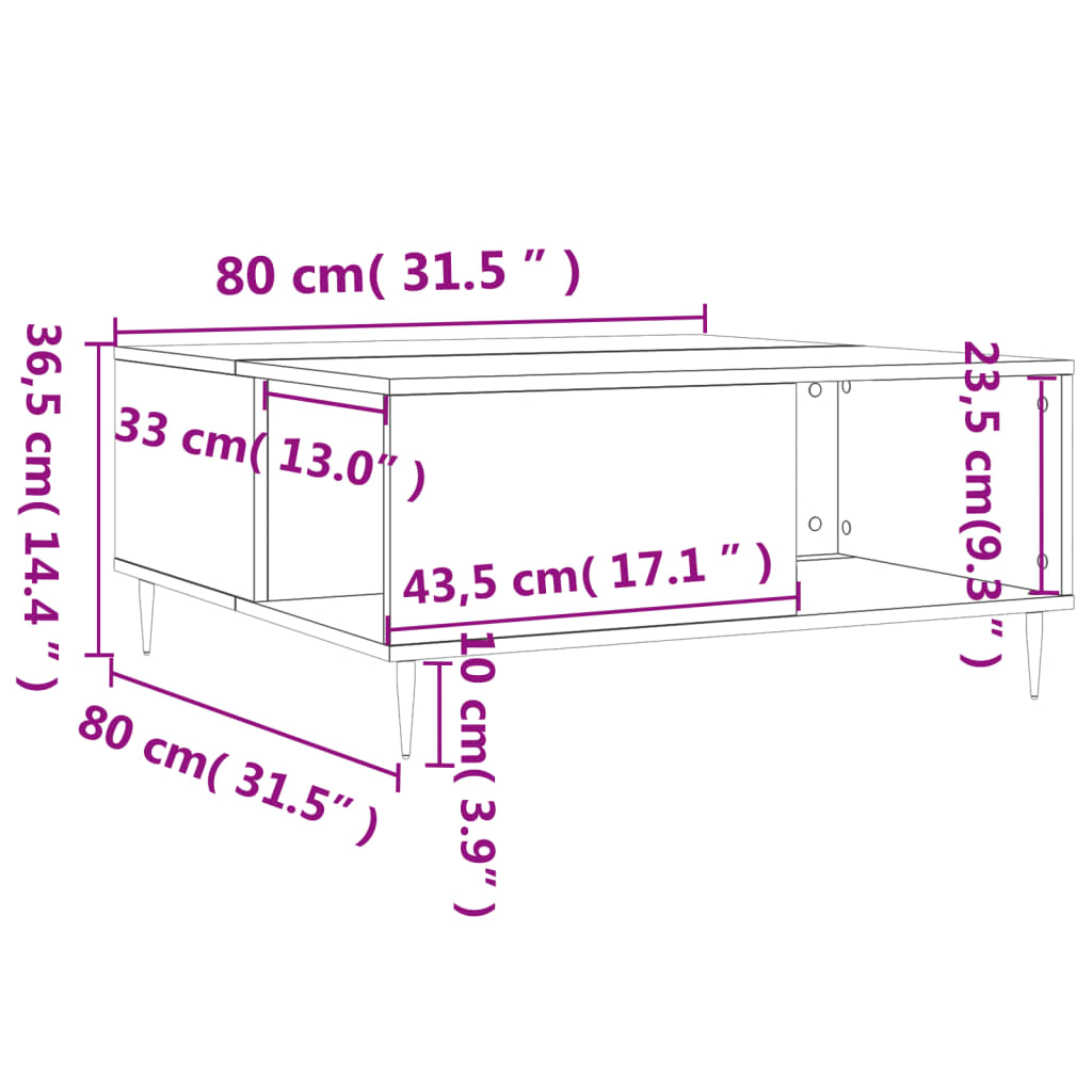 vidaXL Konferenčný stolík hnedý dub 80x80x36,5 cm spracované drevo