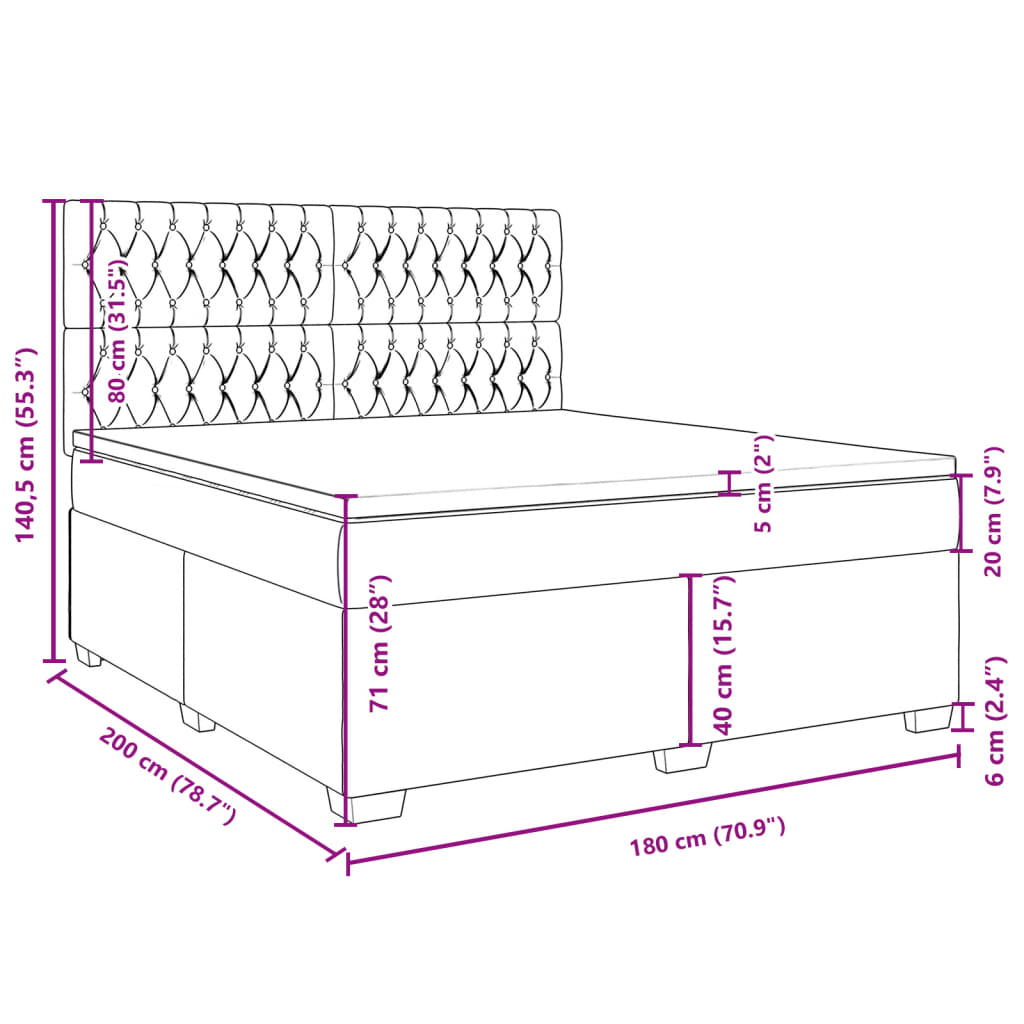 vidaXL Posteľný rám boxsping s matracom bledosivý 180x200 cm zamat