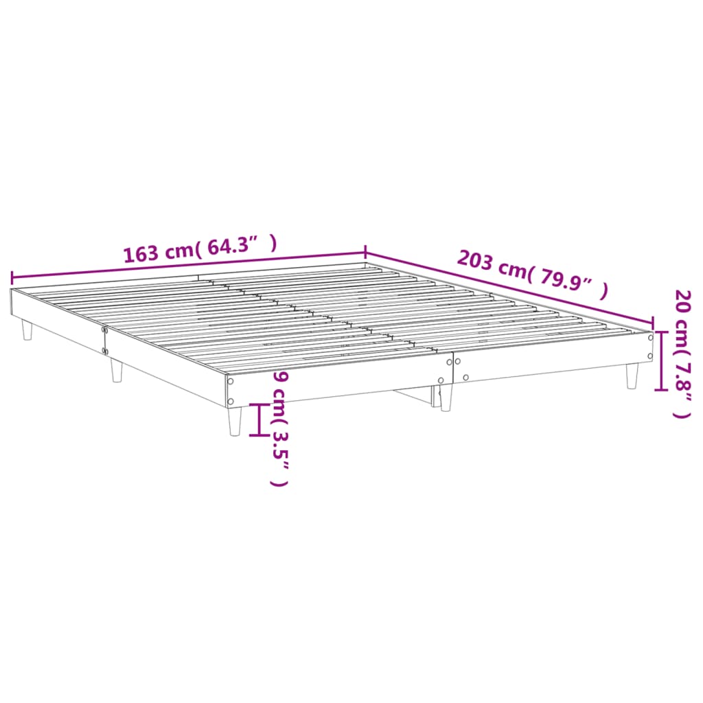 vidaXL Posteľný rám dymový dub 160x200 cm kompozitné drevo