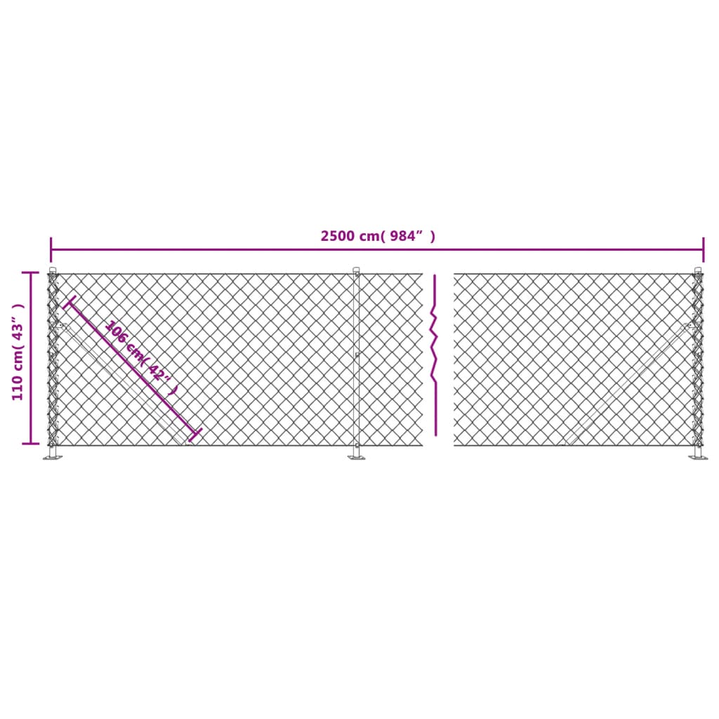vidvidaXL Drôtený plot s príruboui antracitový 1,1x25 m