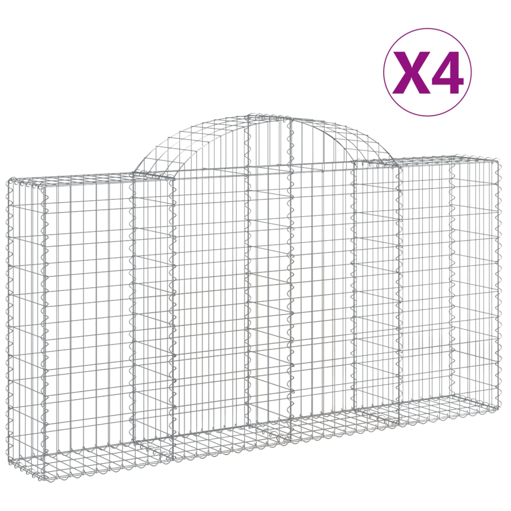 vidaXL Oblúkové gabiónové koše 4ks 200x30x100/120cm pozinkované železo