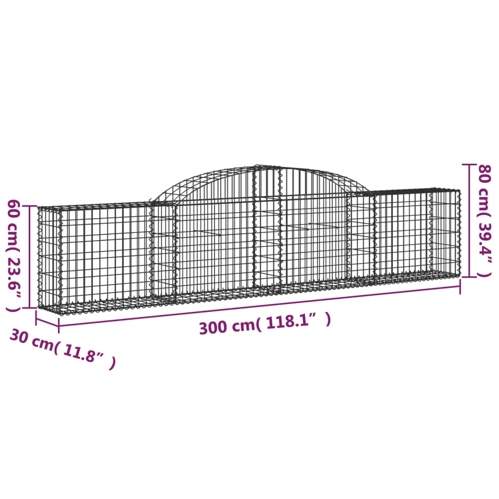 vidaXL Oblúkový gabionový kôš 17 ks 300x30x60/80 cm pozinkované železo