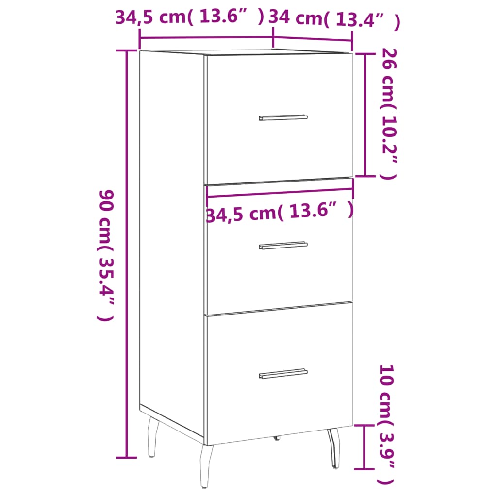 vidaXL Komoda hnedý dub 34,5x34x90 cm spracované drevo