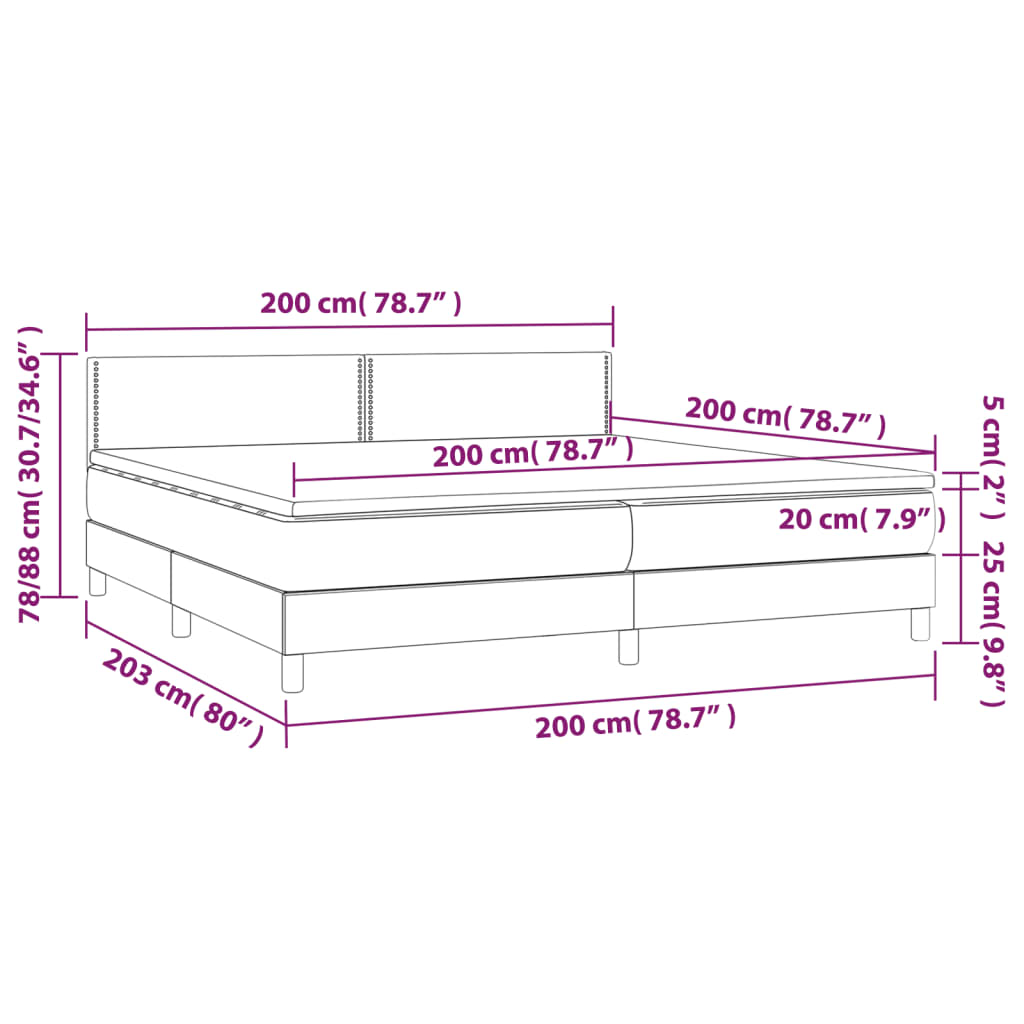 vidaXL Posteľ boxsping s matracom a LED bledosivá 200x200 cm látka