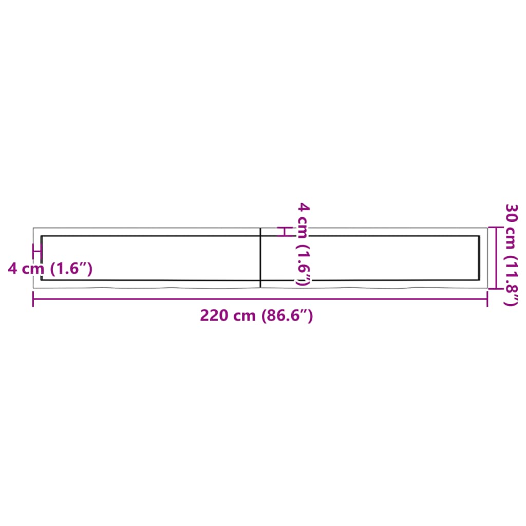 vidaXL Kúpeľňová doska 220x30x(2-6) cm neošetrený masív