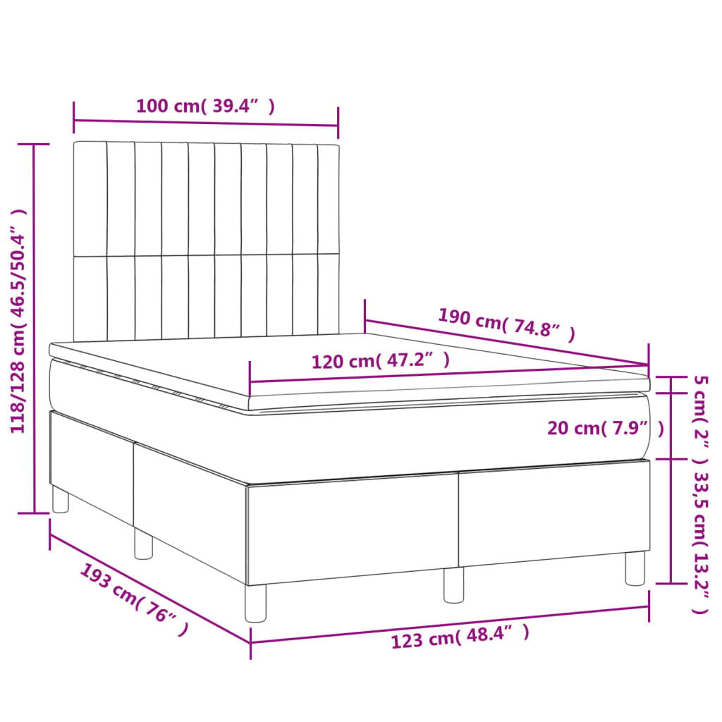 vidaXL Boxspring posteľ s matracom a LED, tmavosivá 120x190 cm, zamat