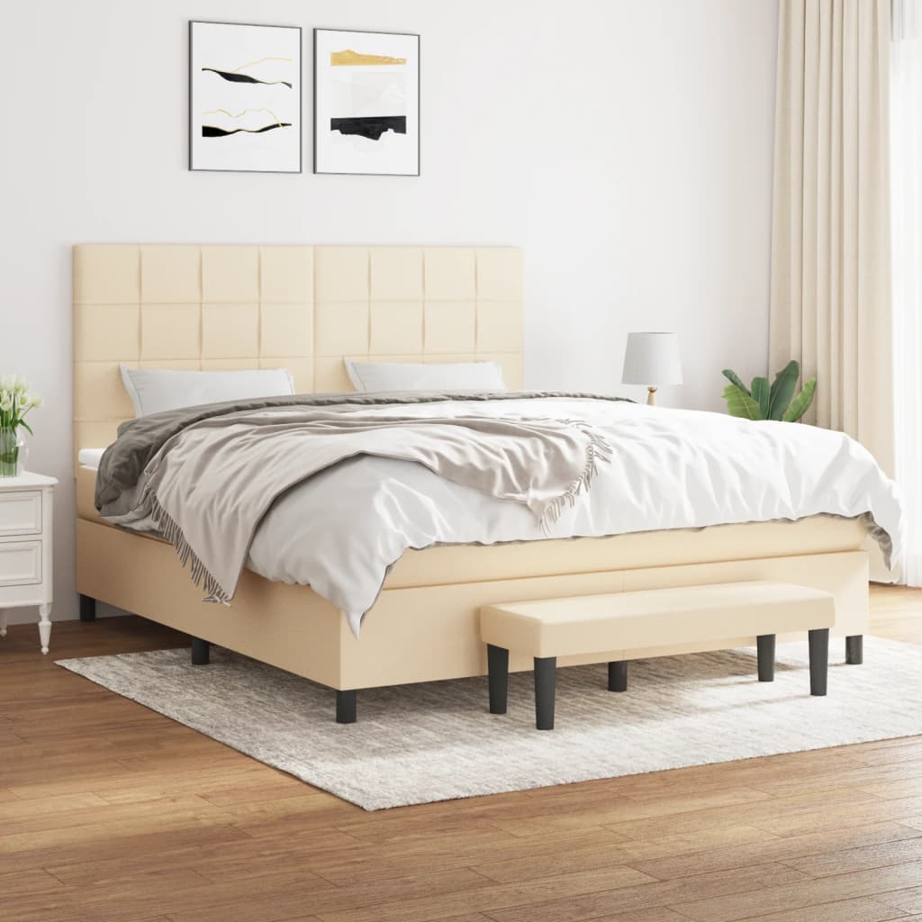 vidaXL Posteľný rám boxspring s matracom krémový 180x200 cm látka