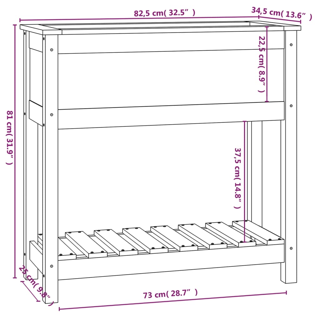 vidaXL Kvetináč s policou biely 82,5x34,5x81 cm masívna borovica