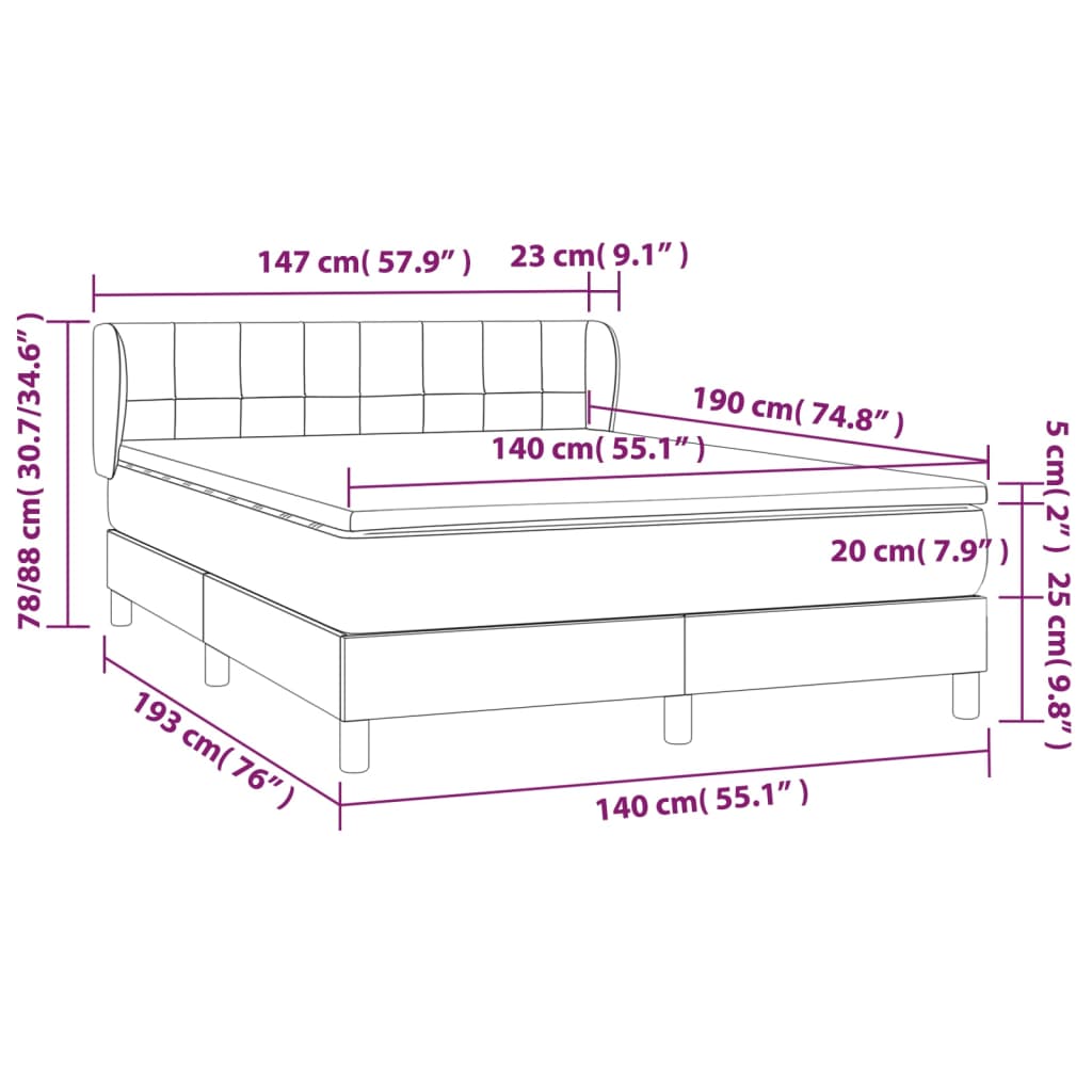 vidaXL Posteľný rám boxsping s matracom tmavomodrý 140x190 cm zamat