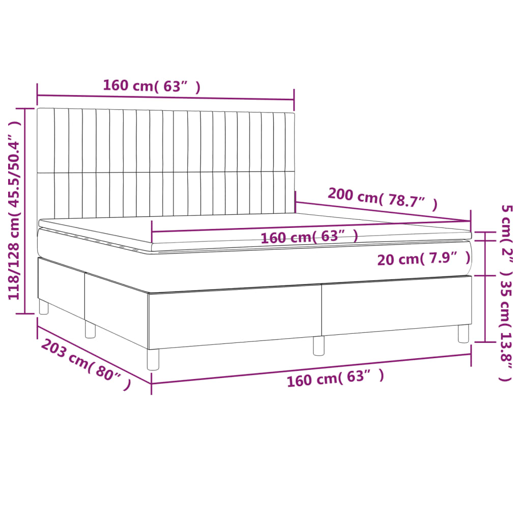 vidaXL Posteľ boxsping s matracom a LED tmavosivá 160x200 cm zamat