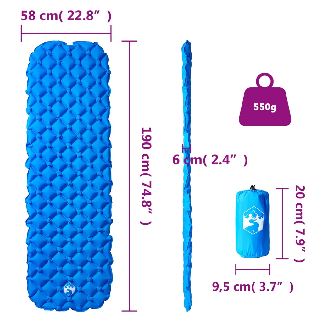 vidaXL Nafukovací kempingový matrac 1 osoba modrý 190x58x6 cm
