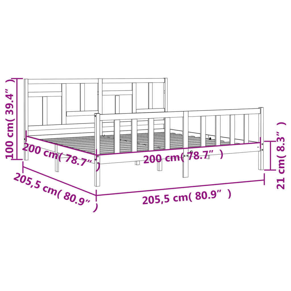 vidaXL Posteľný rám s čelom biely 200x200 cm masívne drevo