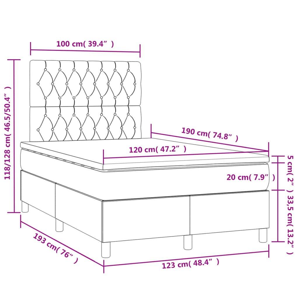 vidaXL Boxspring posteľ s matracom a LED sivohnedá 120x190 cm látka