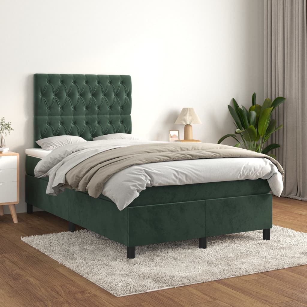 vidaXL Boxspring posteľ s matracom, tmavozelená 120x190cm, zamat