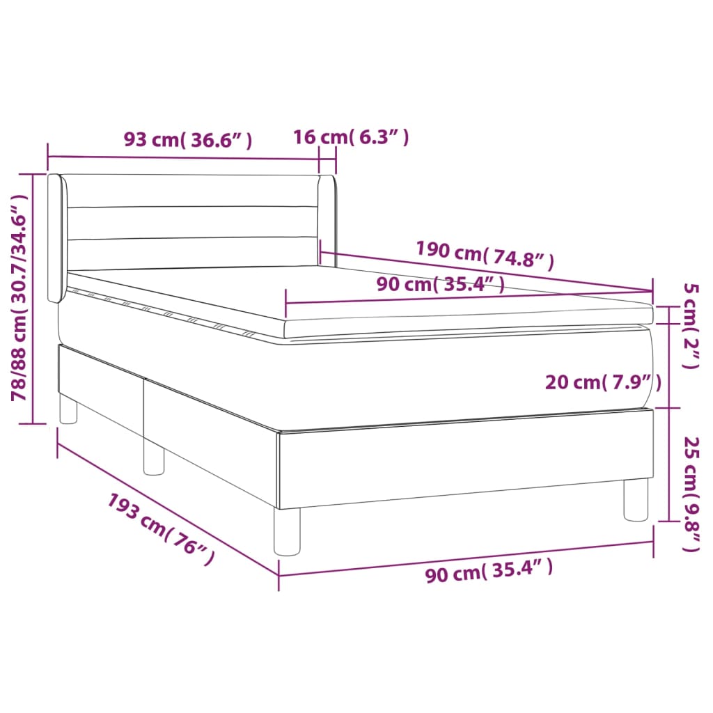 vidaXL Posteľný rám boxsping s matracom bledosivý 90x190 cm látka