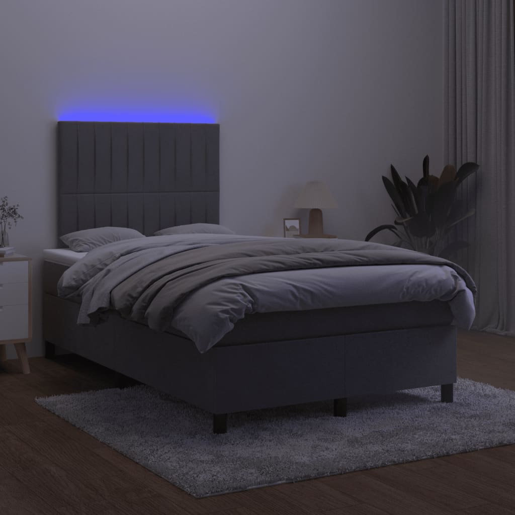 vidaXL Boxspring posteľ s matracom a LED, tmavosivá 120x190 cm, zamat