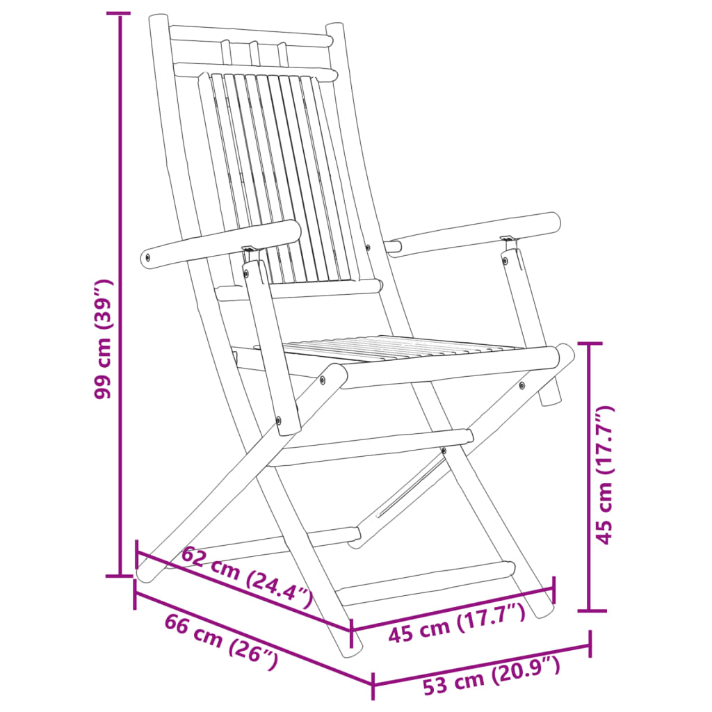 vidaXL Skladacie záhradné stoličky 6 ks 53x66x99 cm bambus