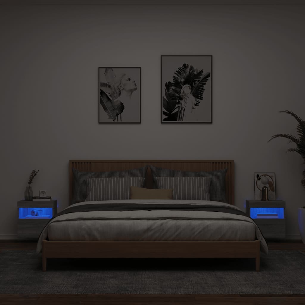 vidaXL TV nástenné skrinky s LED svetlami 2 ks sivé sonoma 40x30x40 cm