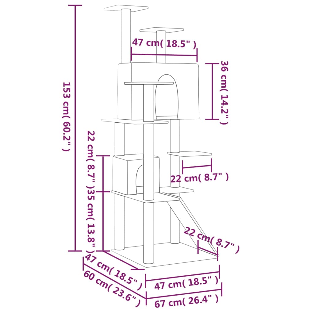 vidaXL Škrabadlo pre mačky so sisalovými stĺpikmi krémové 153 cm