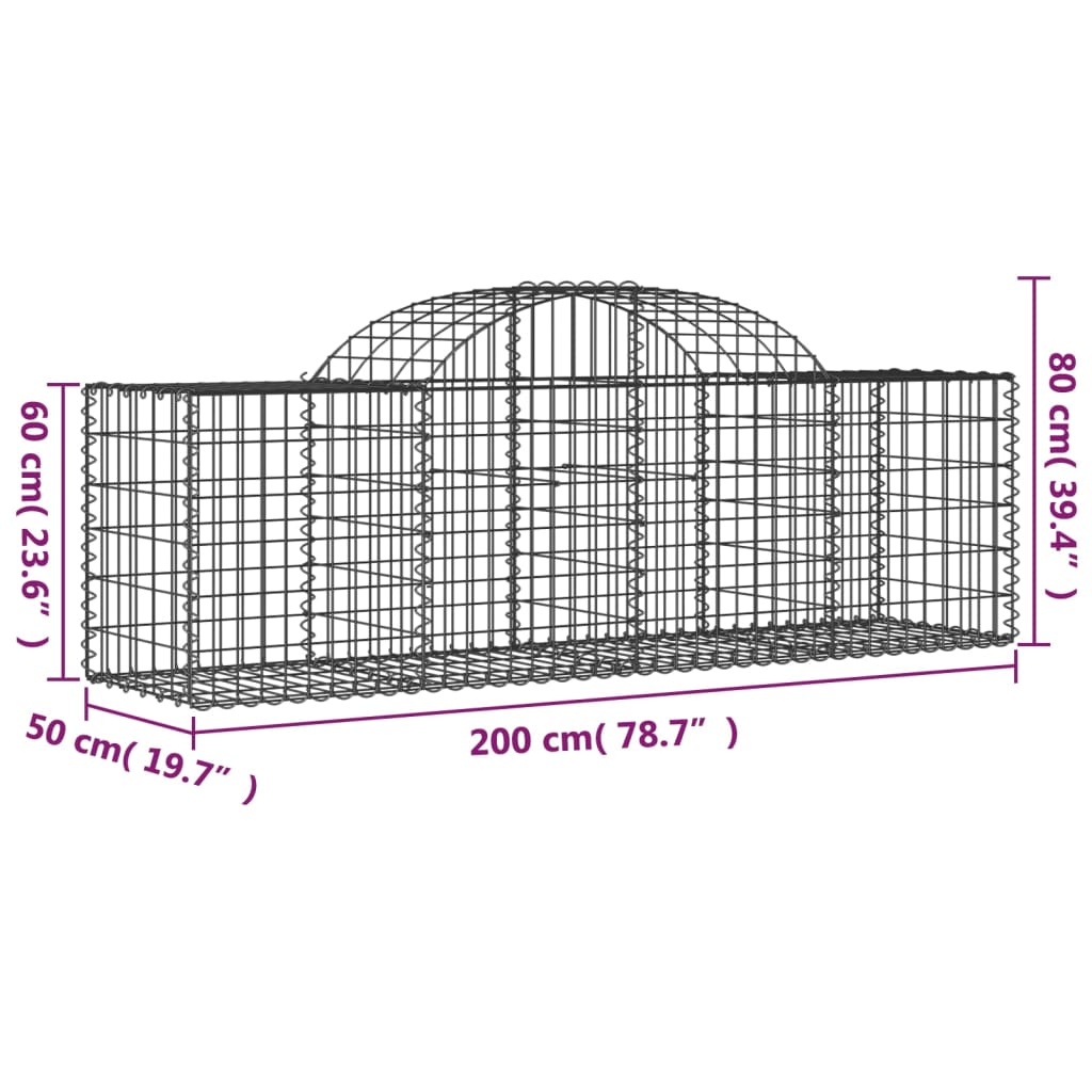 vidaXL Oblúkový gabionový kôš 7 ks 200x50x60/80 cm pozinkované železo