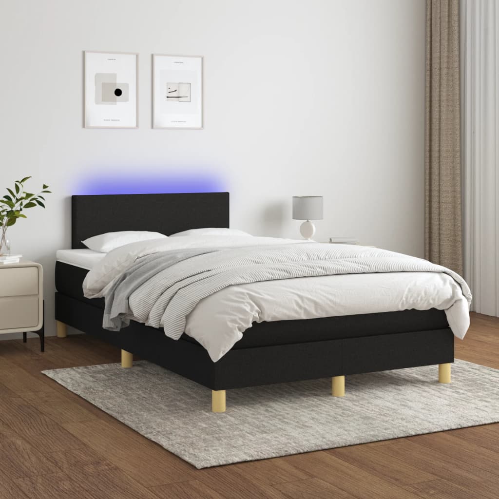 vidaXL Boxspring posteľ s matracom a LED, čierna 120x190 cm, látka