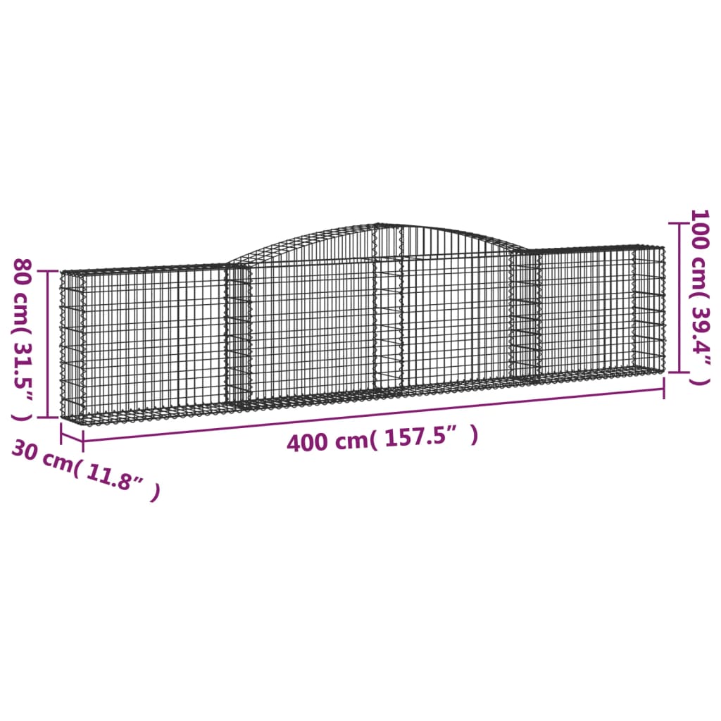 vidaXL Oblúkové gabionové koše 5 ks 400x30x80/100cm pozinkované železo