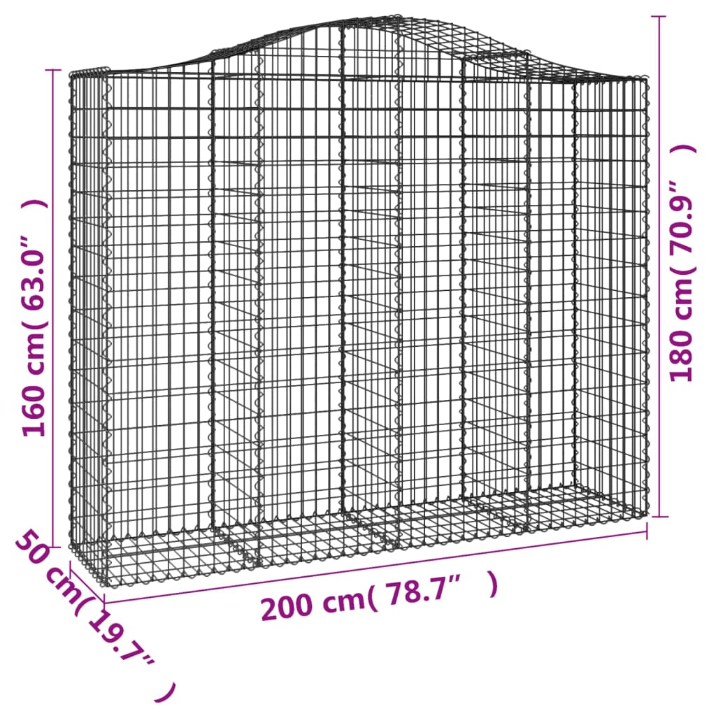 vidaXL Oblúkové gabiónové koše 12 ks 200x50x160/180 pozinkované železo