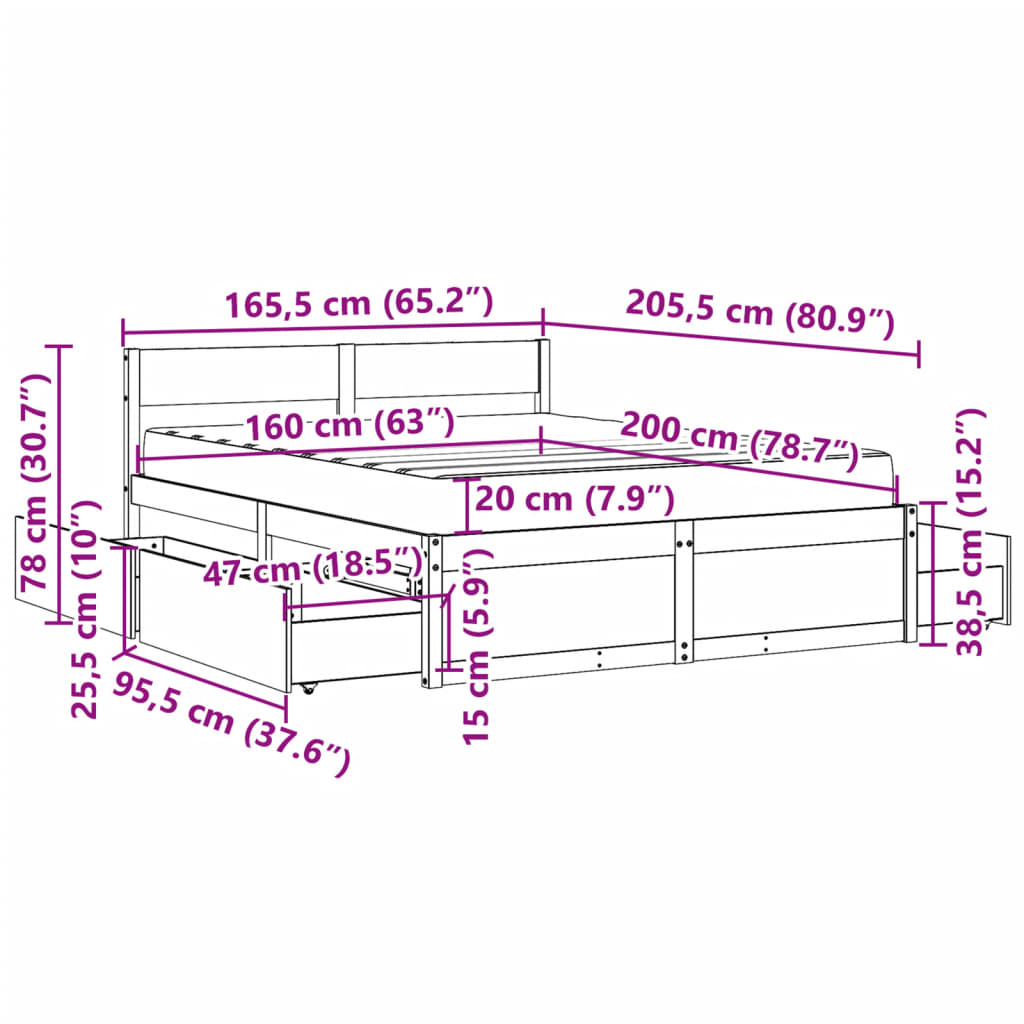 vidaXL Posteľ so zásuvkami a matracom biela 160x200cm masívna borovica