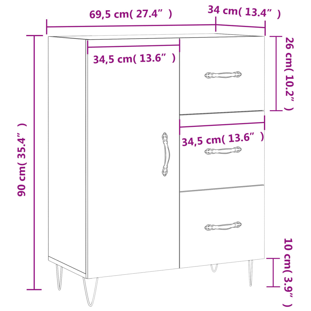 vidaXL Komoda betónovo sivá 69,5x34x90 cm kompozitné drevo