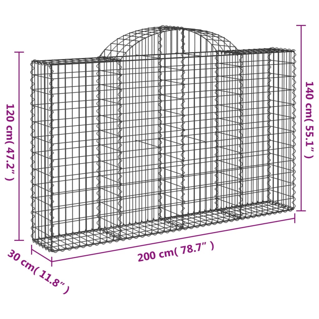 vidaXL Oblúkové gabiónové koše 25 ks 200x30x120/140cm pozinkov. železo