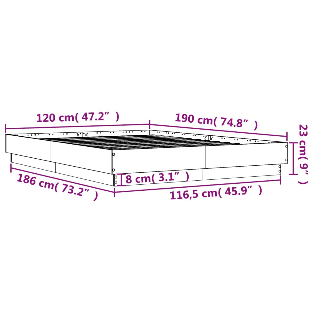 vidaXL Posteľný rám s LED svetlami dub sonoma 120x190 cm