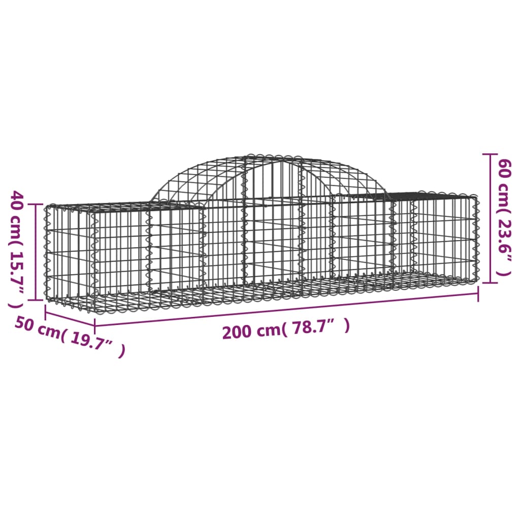 vidaXL Oblúkový gabionový kôš 9 ks 200x50x40/60 cm pozinkované železo