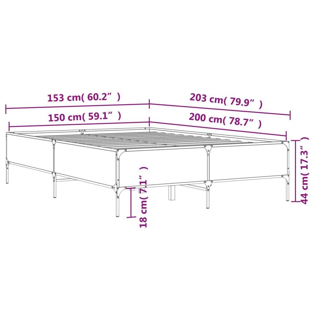 vidaXL Posteľný rám hnedý dub 150x200 cm kompozitné drevo a kov