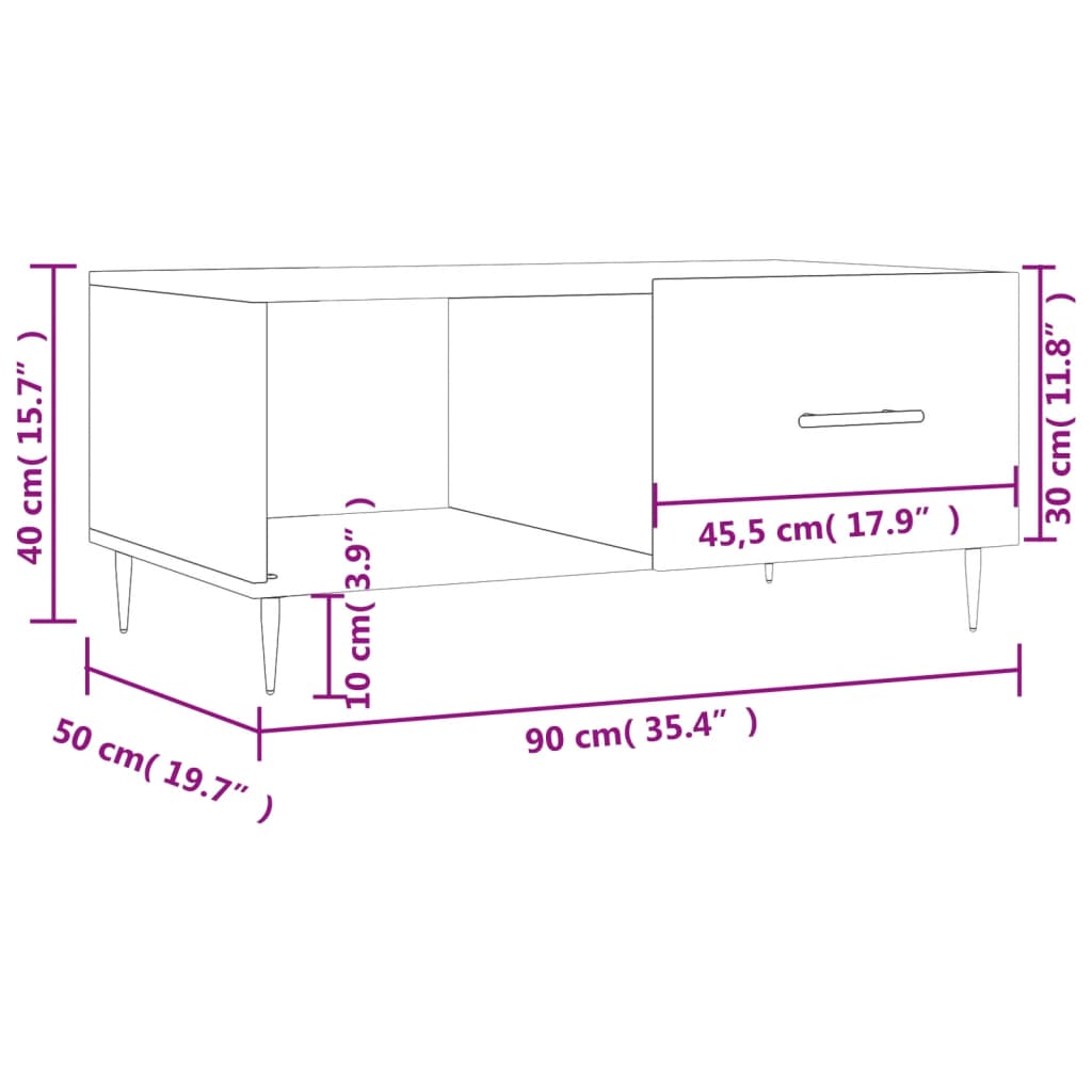 vidaXL Konferenčný stolík dymový dub 90x50x40 cm kompozitné drevo