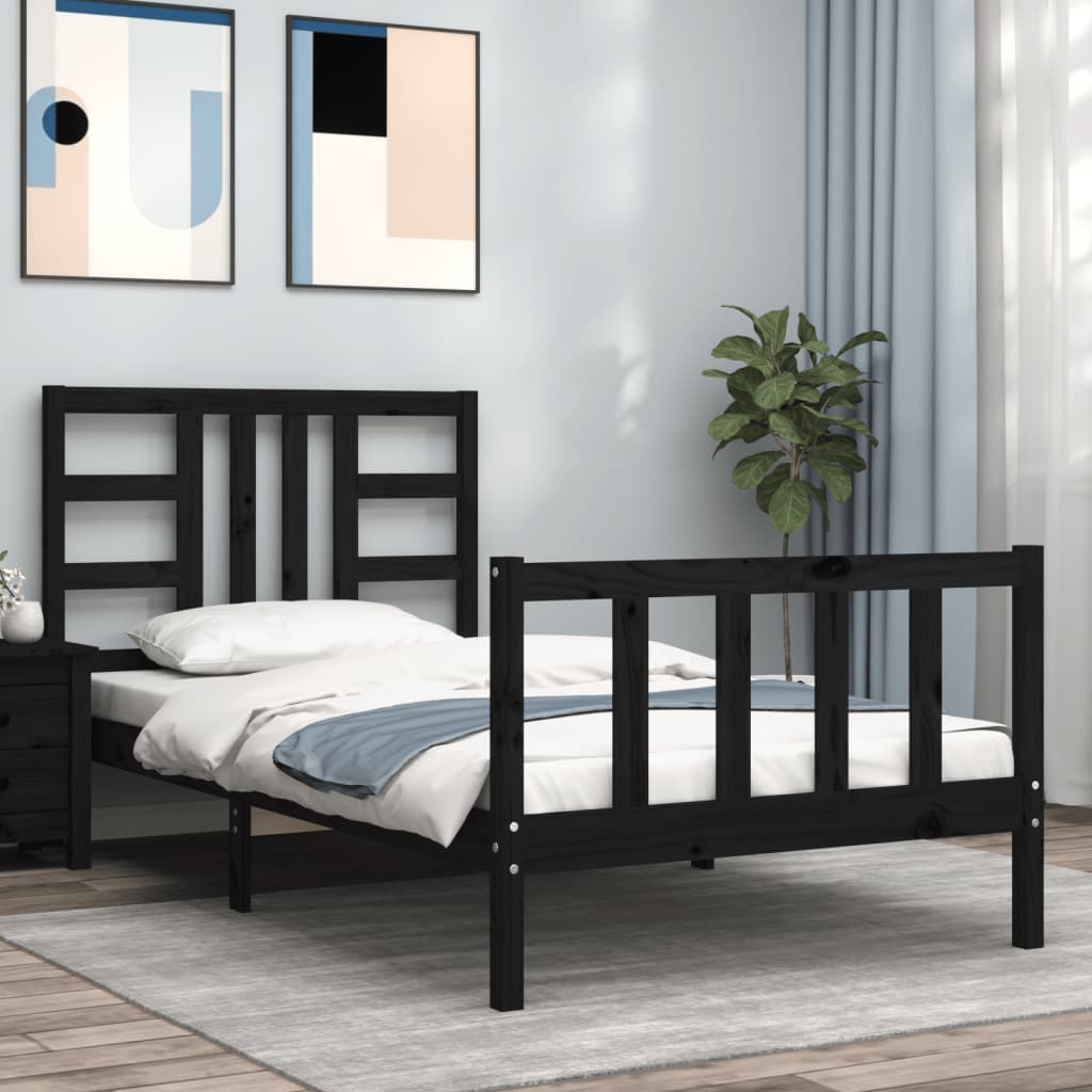 vidaXL Rám postele s čelom čierny 100x200 cm masívne drevo
