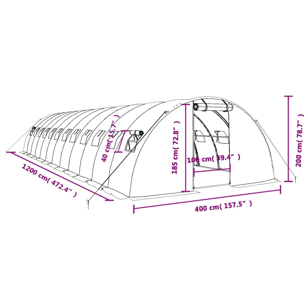 vidaXL Fóliovník s oceľovým rámom biely 48 m² 12x4x2 m