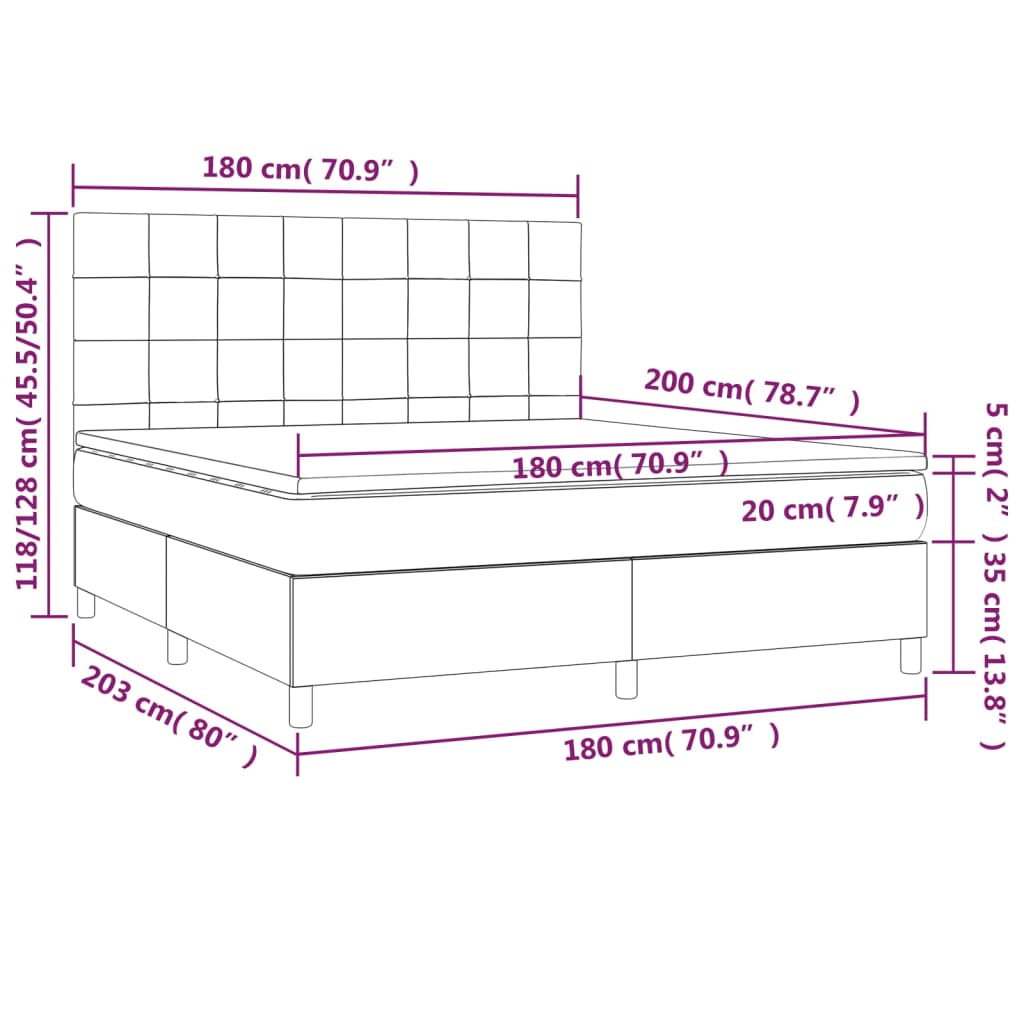 vidaXL Posteľ boxsping s matracom a LED bledosivá 180x200 cm látka