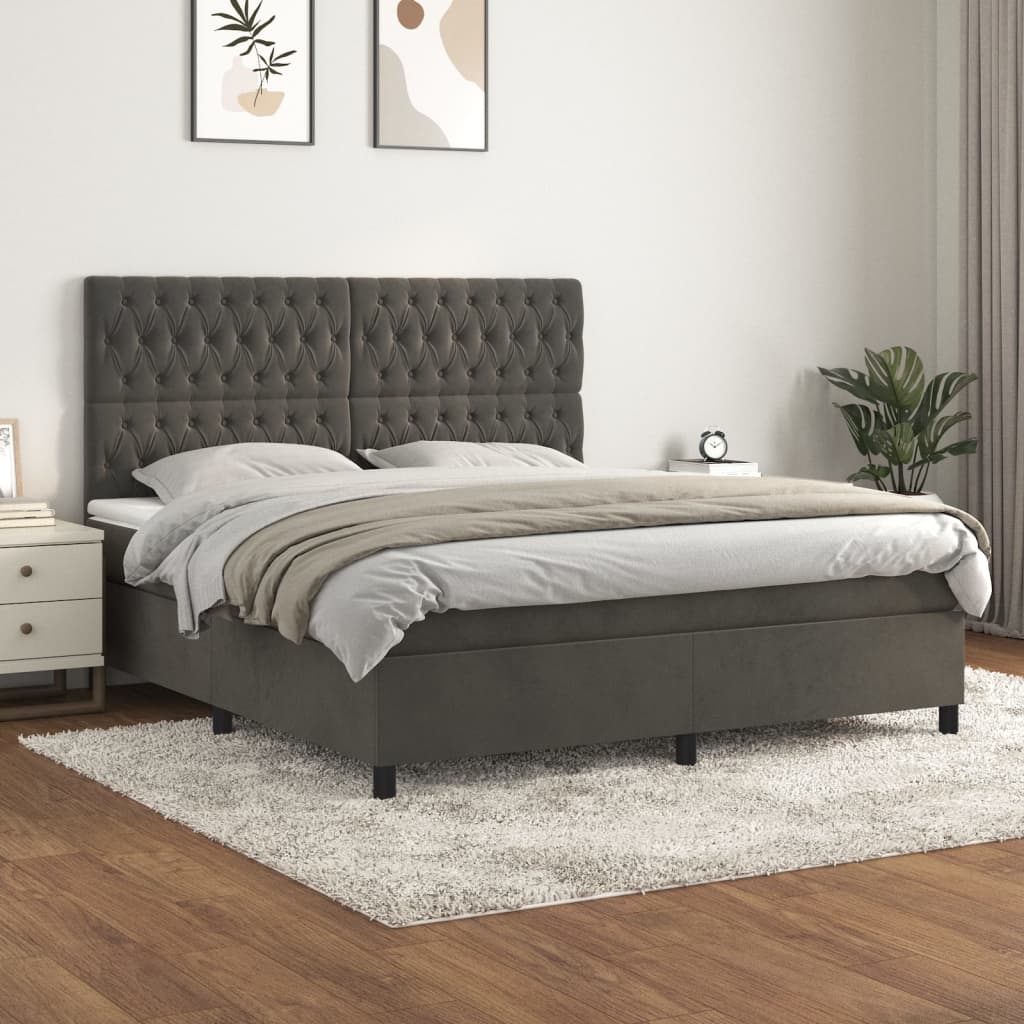 vidaXL Posteľný rám boxspring s matracom tmavosivý 180x200 cm zamat