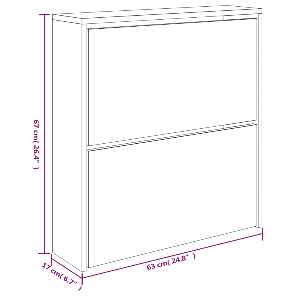 vidaXL Botník so zrkadlom 2-poschodový hnedý dub 63x17x67 cm