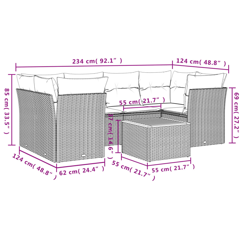 vidaXL 7-dielna záhradná sedacia súprava a vankúše béžová polyratan