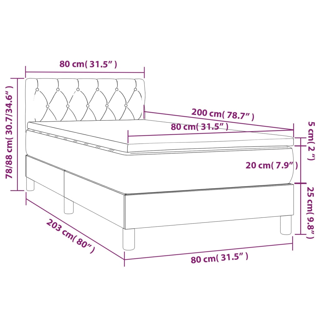 vidaXL Posteľ boxsping s matracom a LED bledosivá 80x200 cm zamat