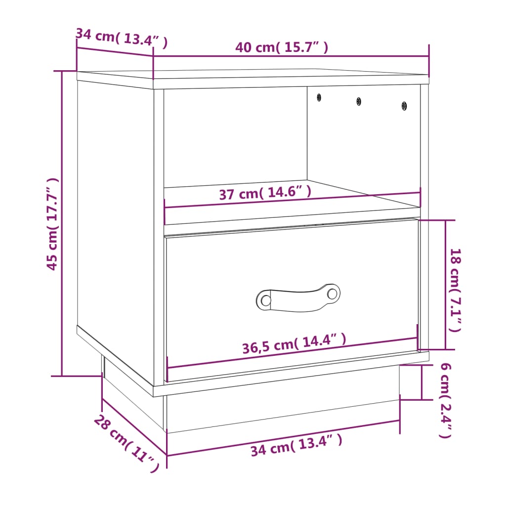 vidaXL Nočné stolíky 2 ks čierne 40x34x45 cm borovicový masív